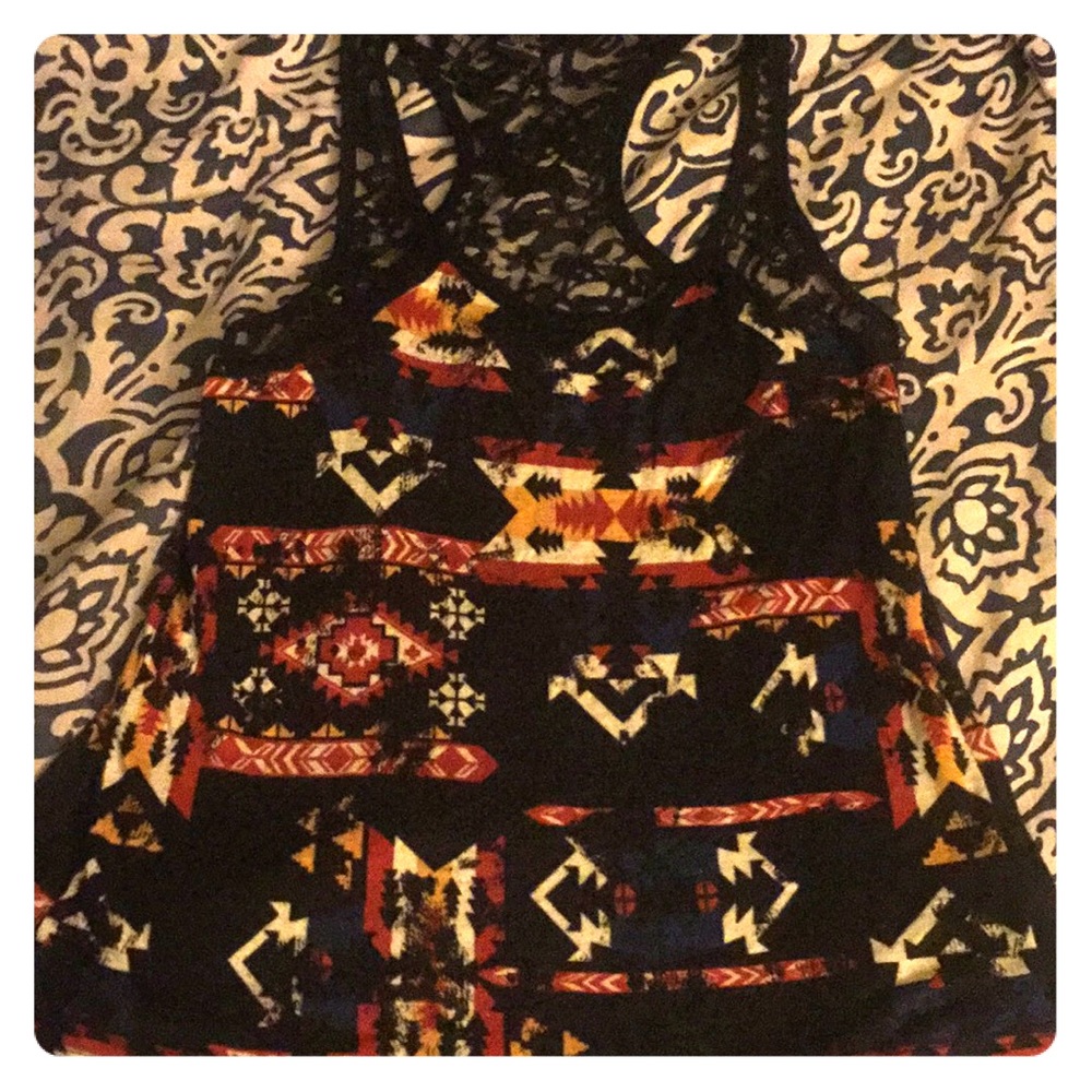 Aztec Print Lace Tank Top