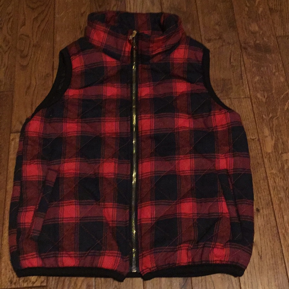 Red and black plaid quilted vest