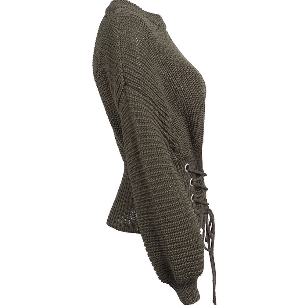 ‘Ellison’ Olive Green Corset Knit Sweater - Picture 3 of 5