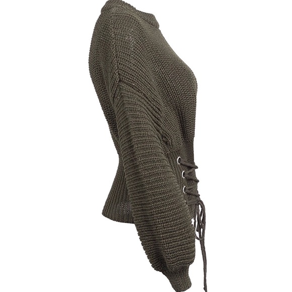 ‘Ellison’ Olive Green Corset Knit Sweater - Picture 3 of 5