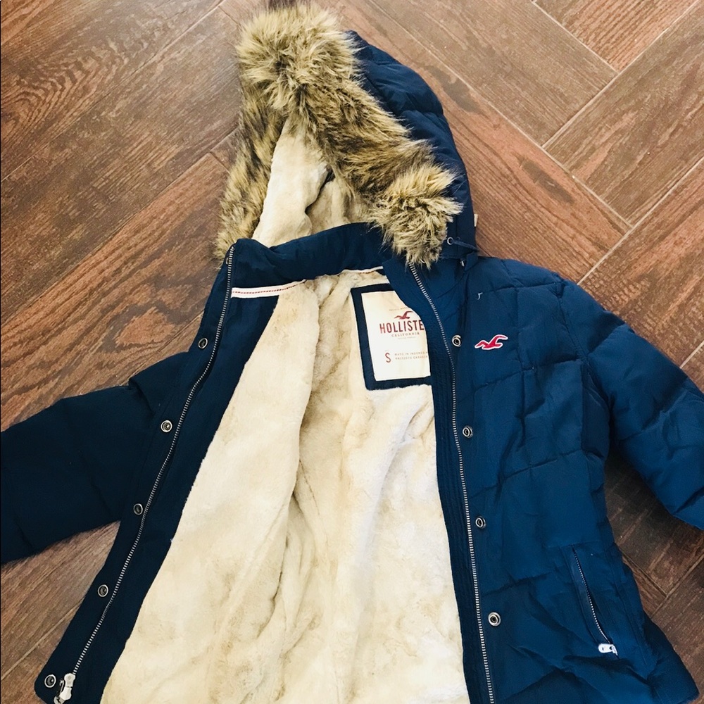 Hollister Puff Jacket with Faux Fur Hood