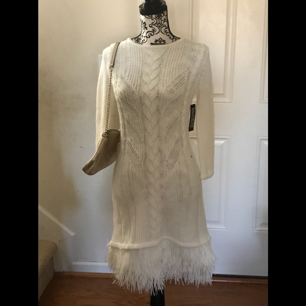White Sweater Dress with Fringe