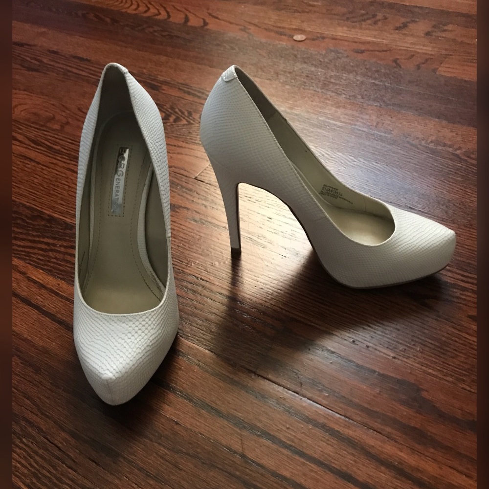 BCBG white heels