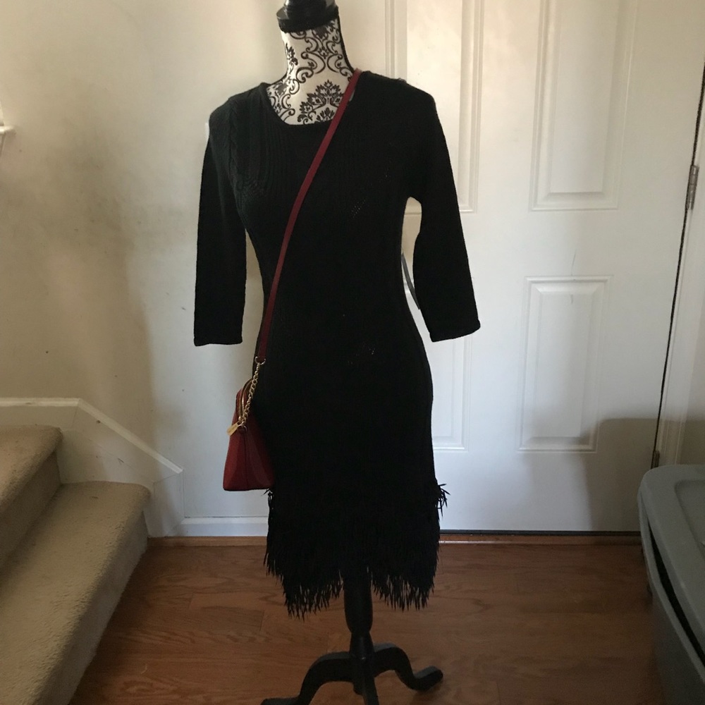 Black Sweater Dress with Fringe