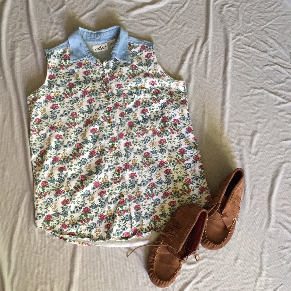 Vintage Floral Tank Denim Button Up