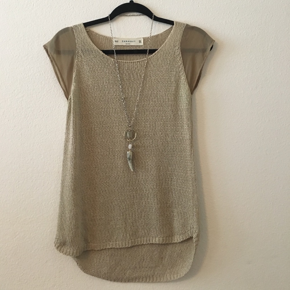 ZaraKnit knit & sheer A-symmetrical fashion top