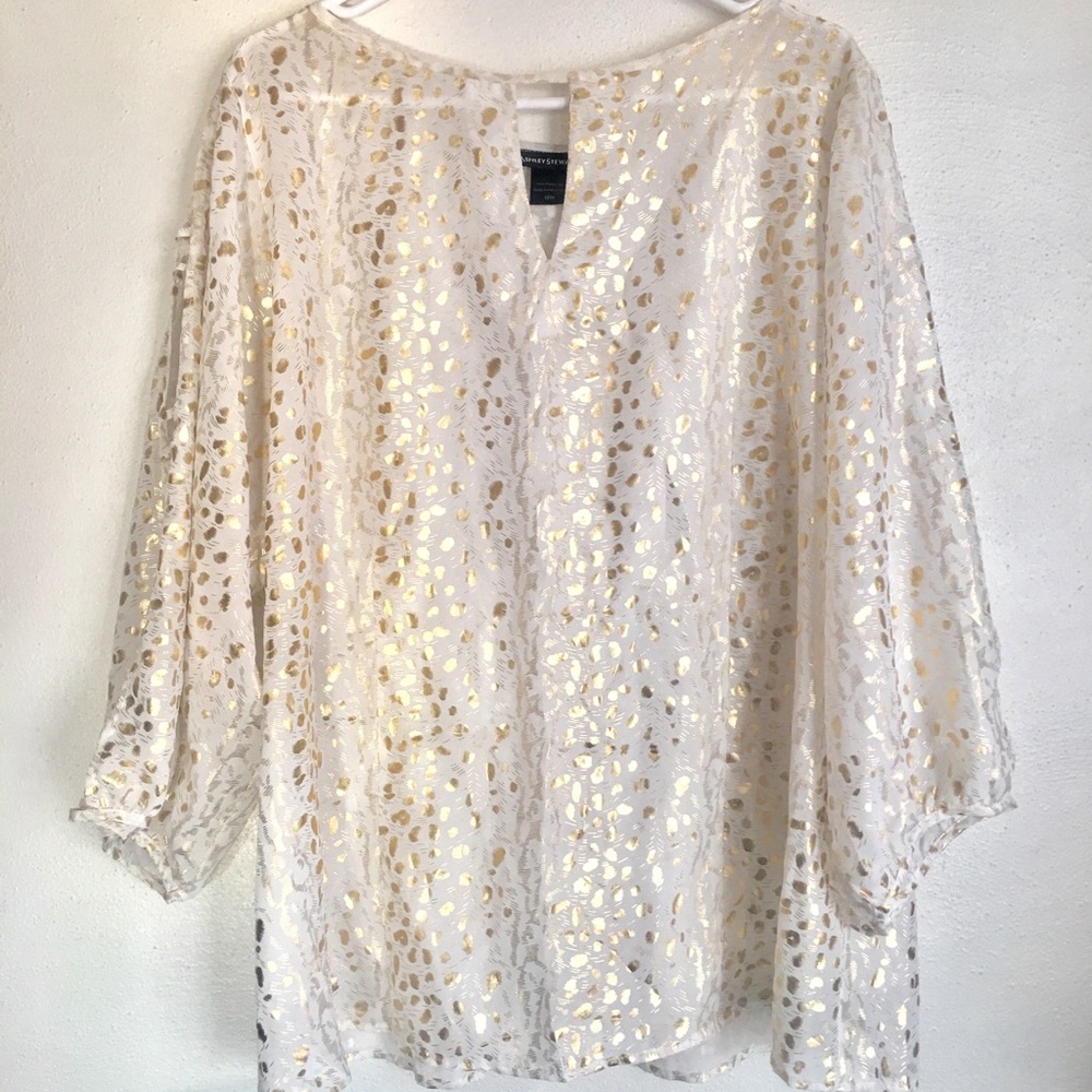 Ashley Stewart Gold Metallic Printed Top