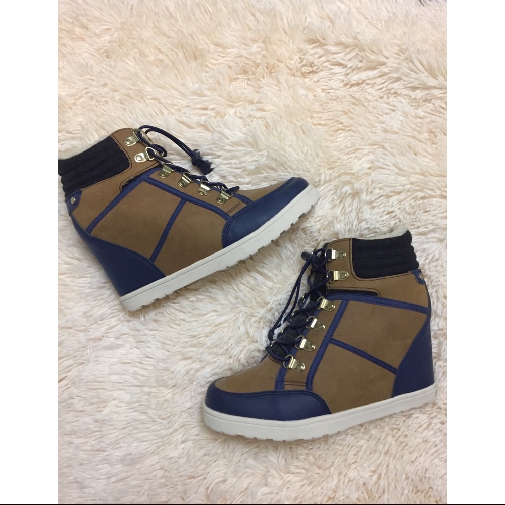 Navy & Tan Heel Sneaker Booties