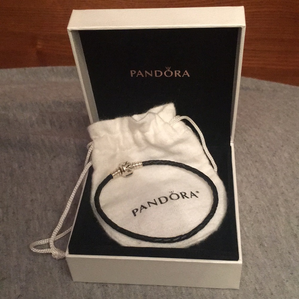 Pandora black braided leather charm bracelet