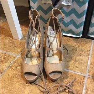 Nude tie up heels