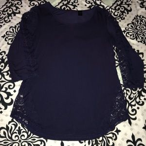 BKE 3/4 Sleeve Navy Shirt with lace accents