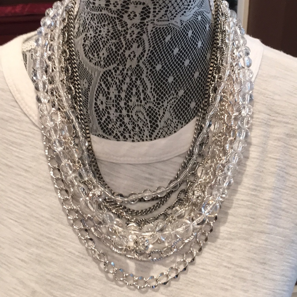 Silver Toned Layered Chain with Cleared Beads