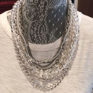 Silver Toned Layered Chain with Cleared Beads