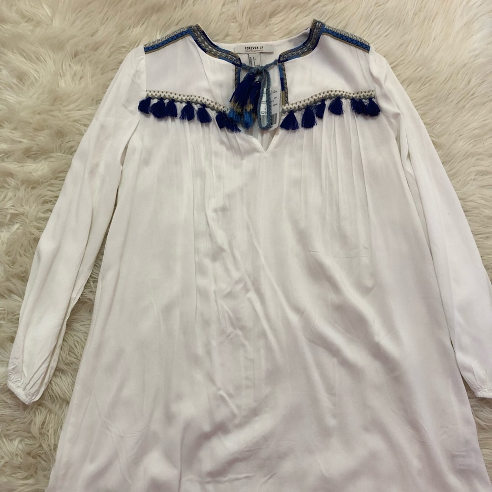 Forever 21 white with blue details dress