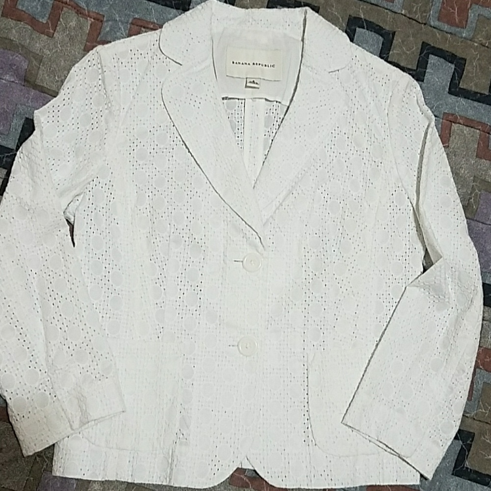 Banana Republic cotton white Eyelet blazer jacket .size 4 Small