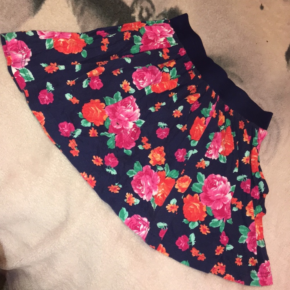 F21 Navy Blue Flower Skirt