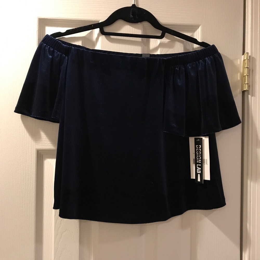 Navy velvet off the shoulder top