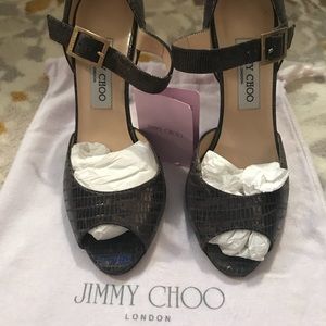 Jimmy Choo 8.5 Brown Peep-Toe MaryJanes