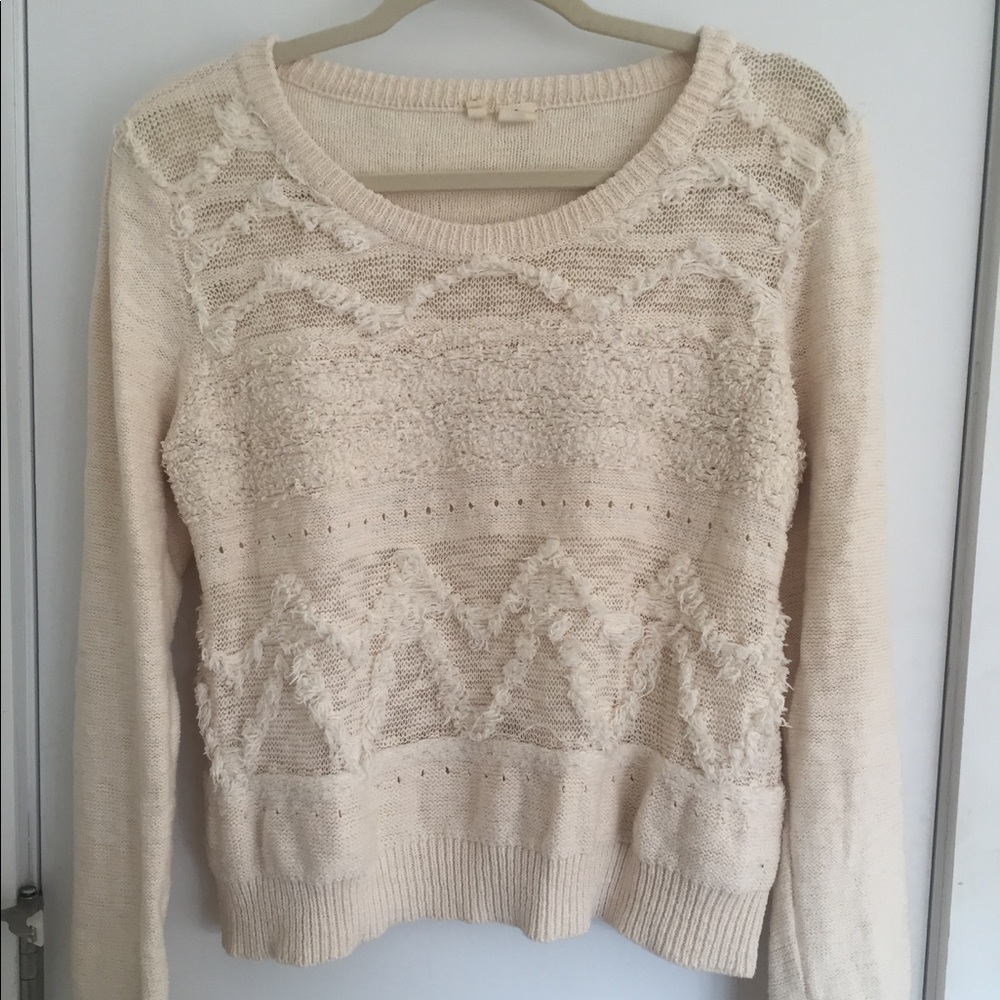 Cream, patterned Anthropologie sweater
