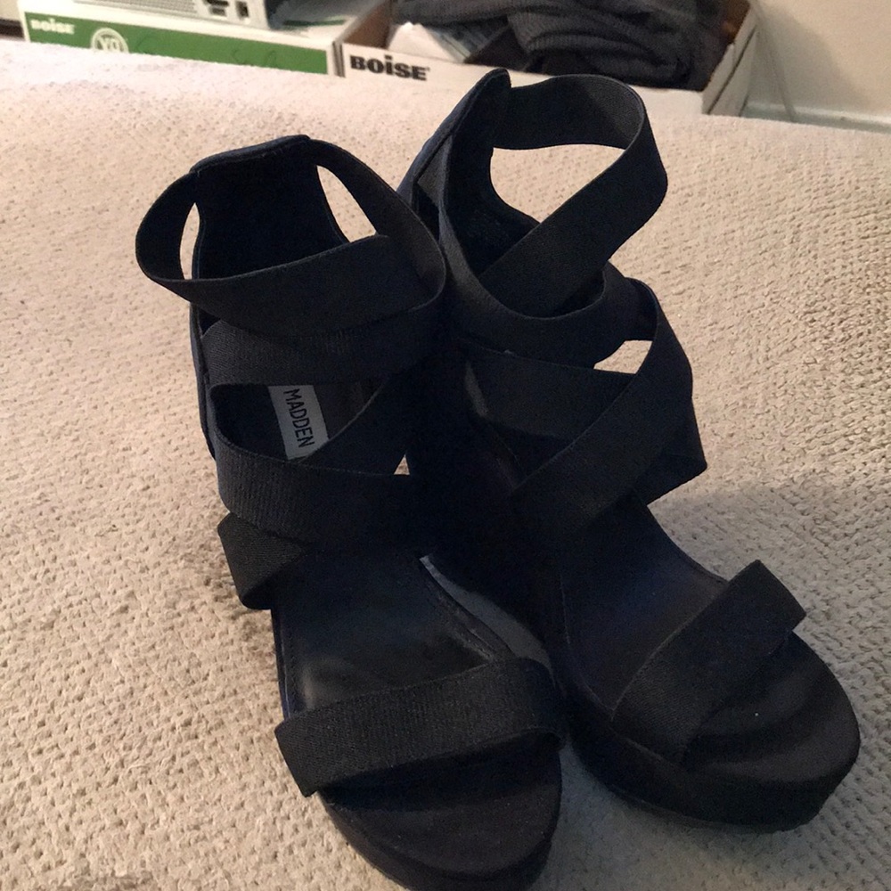Black Steve Madden Wedge stretch straps 9