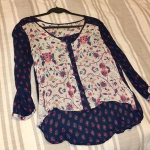 Ecote floral color-block blouse