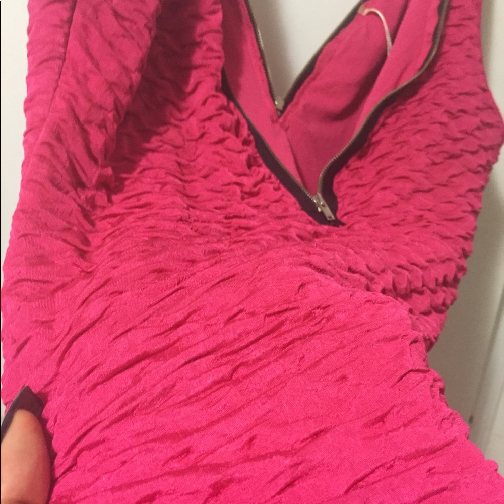 Pink zip deep v body con dress