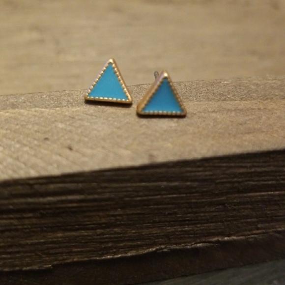 JBloom GOLD and Teal Triangle Earrings - Picture 1 of 5