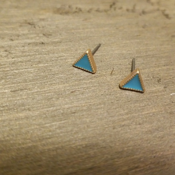 JBloom GOLD and Teal Triangle Earrings - Picture 2 of 5