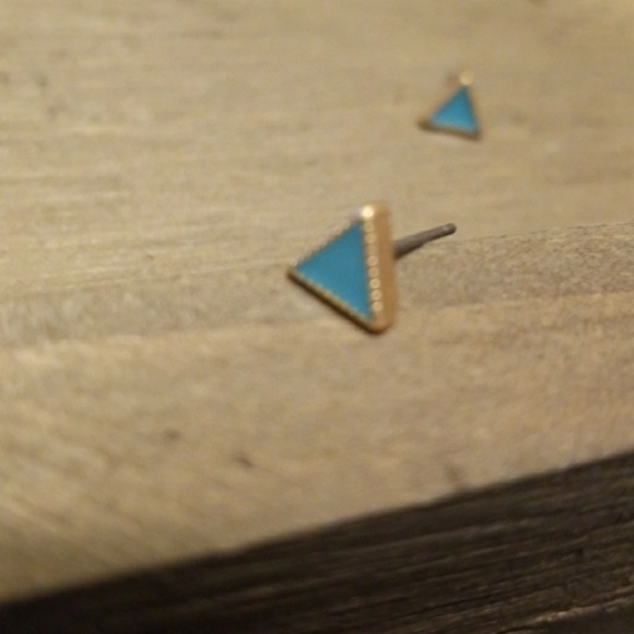 JBloom GOLD and Teal Triangle Earrings - Picture 3 of 5