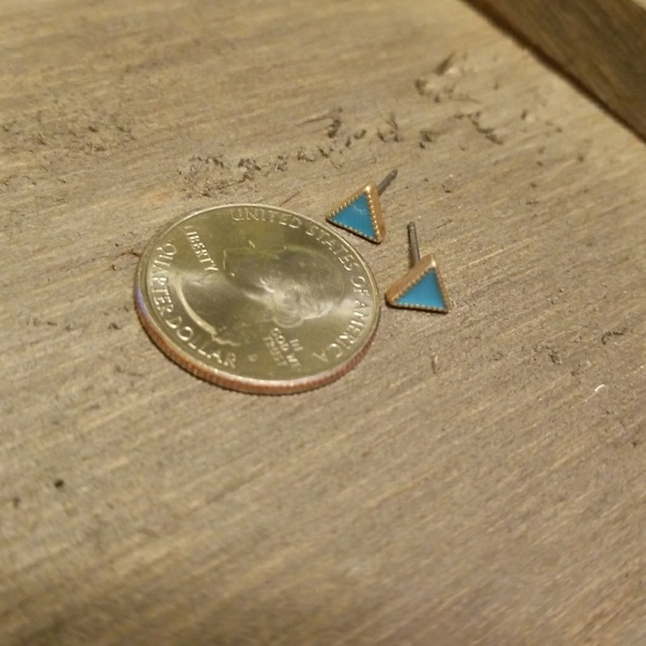 JBloom GOLD and Teal Triangle Earrings - Picture 4 of 5