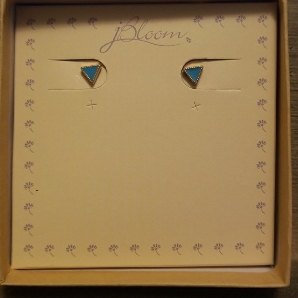 JBloom GOLD and Teal Triangle Earrings - Picture 5 of 5