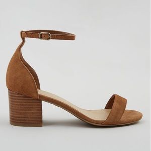 Wide Fit Brown Suede Ankle Strap Block Heel Sandal
