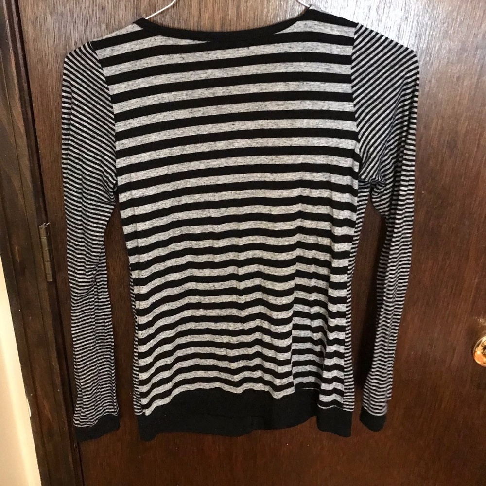 Striped Cardigan with Ruched Sheer Panel - Picture 2 of 4
