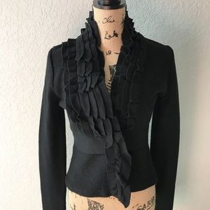 UEC BCBGMAXAZRIA Wool Knit Ruffle Collar Cardigan