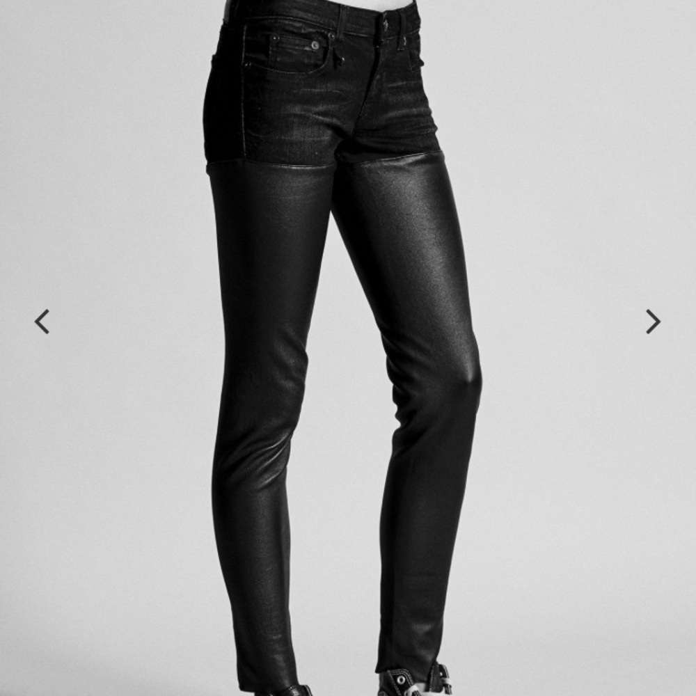 R13 Denim/Leather Black Chaps Mid Rise Skinny