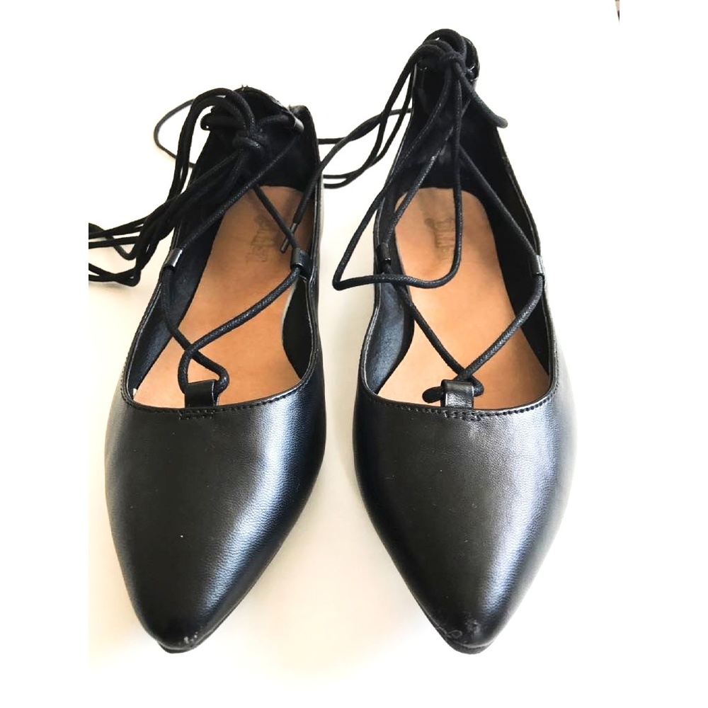 Lace up faux leather flats