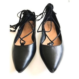 Lace up faux leather flats