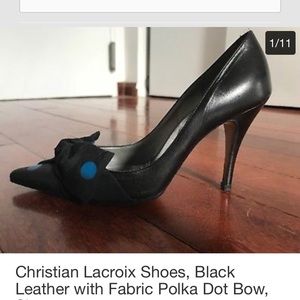 Christian Lacroix Shoes, Black Leather wFabric Bow