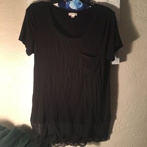 Black cotton top with lace detail at the bottom