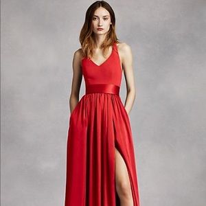 V Neck Halter Gown with Sash WHITE BY VERA WANG