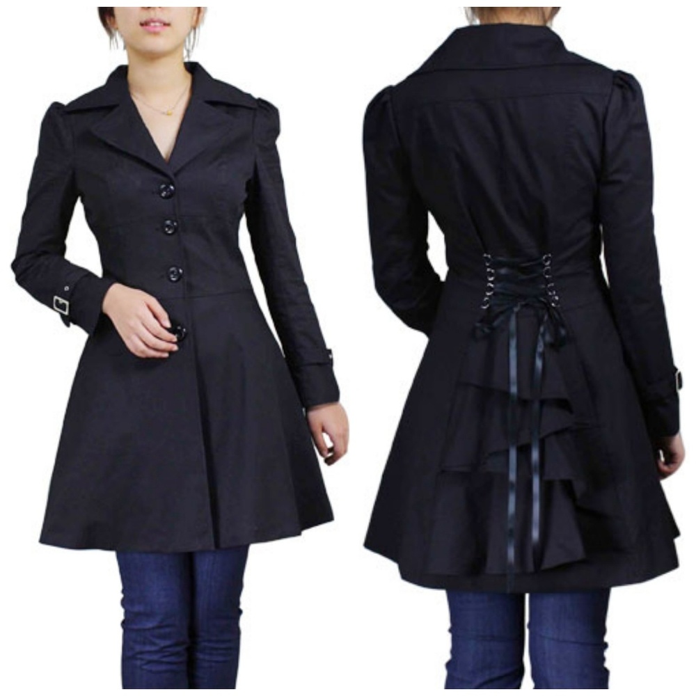 Ruffle Button Lace Up Back Collar Jacket - Picture 1 of 5