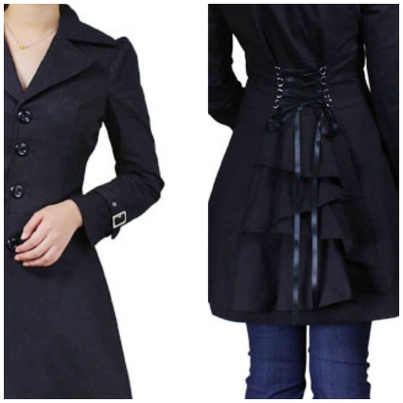 Ruffle Button Lace Up Back Collar Jacket - Picture 2 of 5