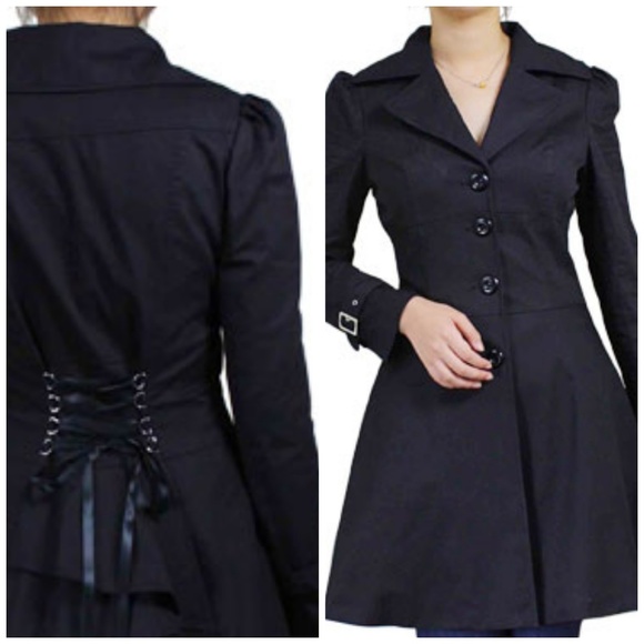 Ruffle Button Lace Up Back Collar Jacket - Picture 3 of 5