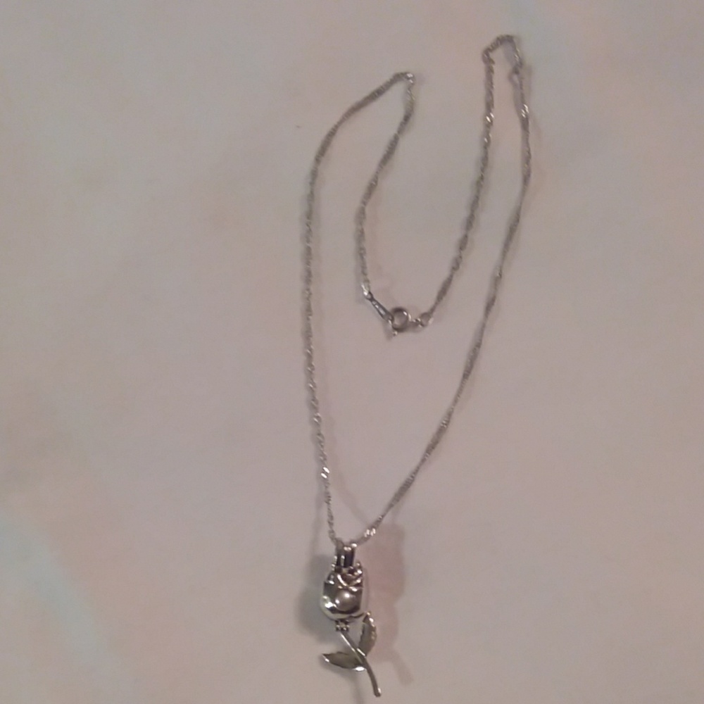 925 silver rose pearl cage locket necklace - Picture 3 of 3