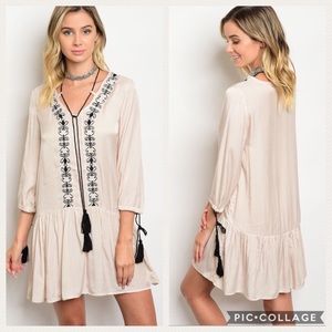 Embroidered Boho Tassel Tunic Dress