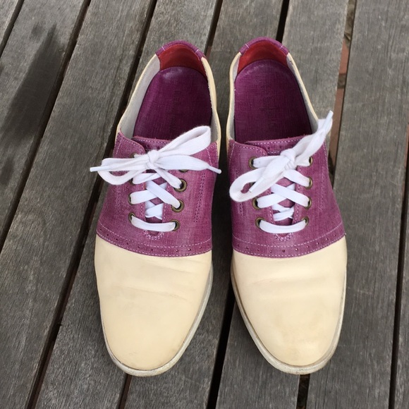 purple saddle shoes