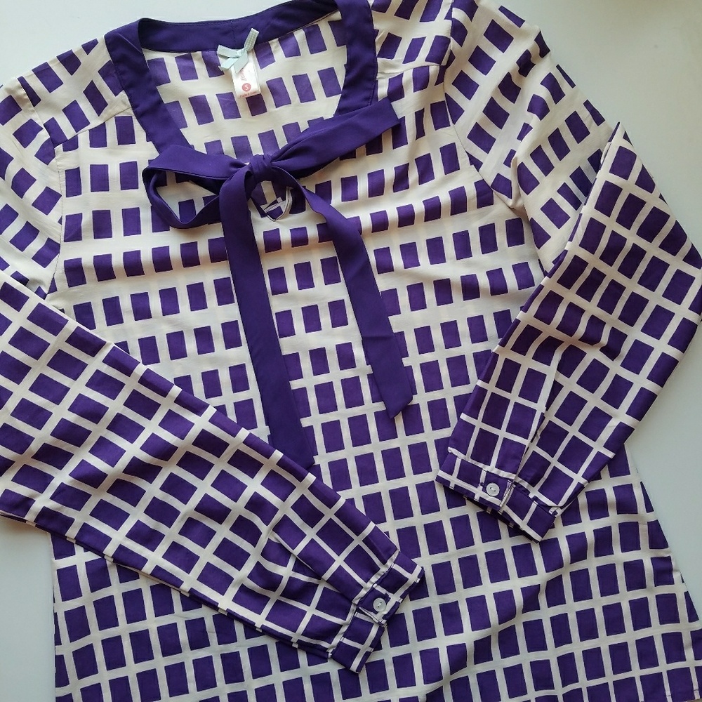 DownEast Purple Tie Neck Blouse