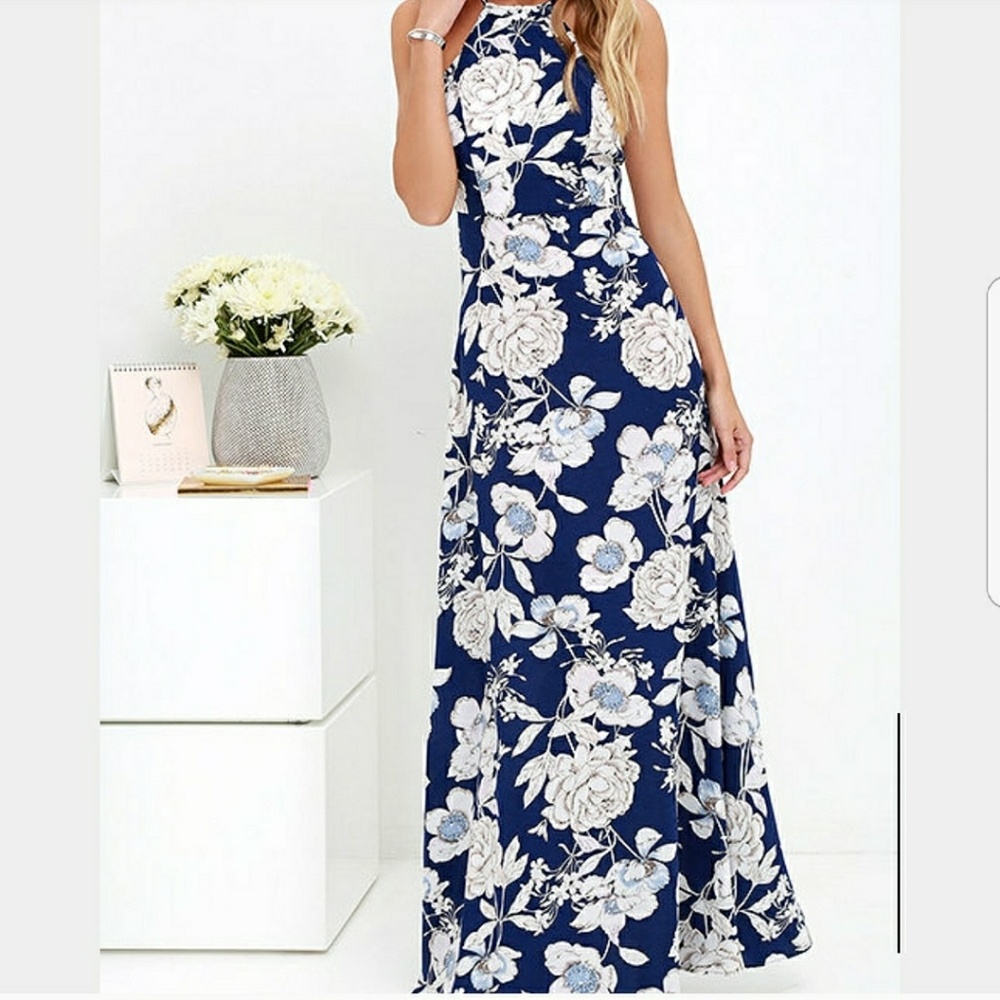 Lulus Floral Print Halter Maxi Dress