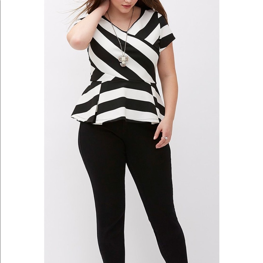 Black and white striped peplum top