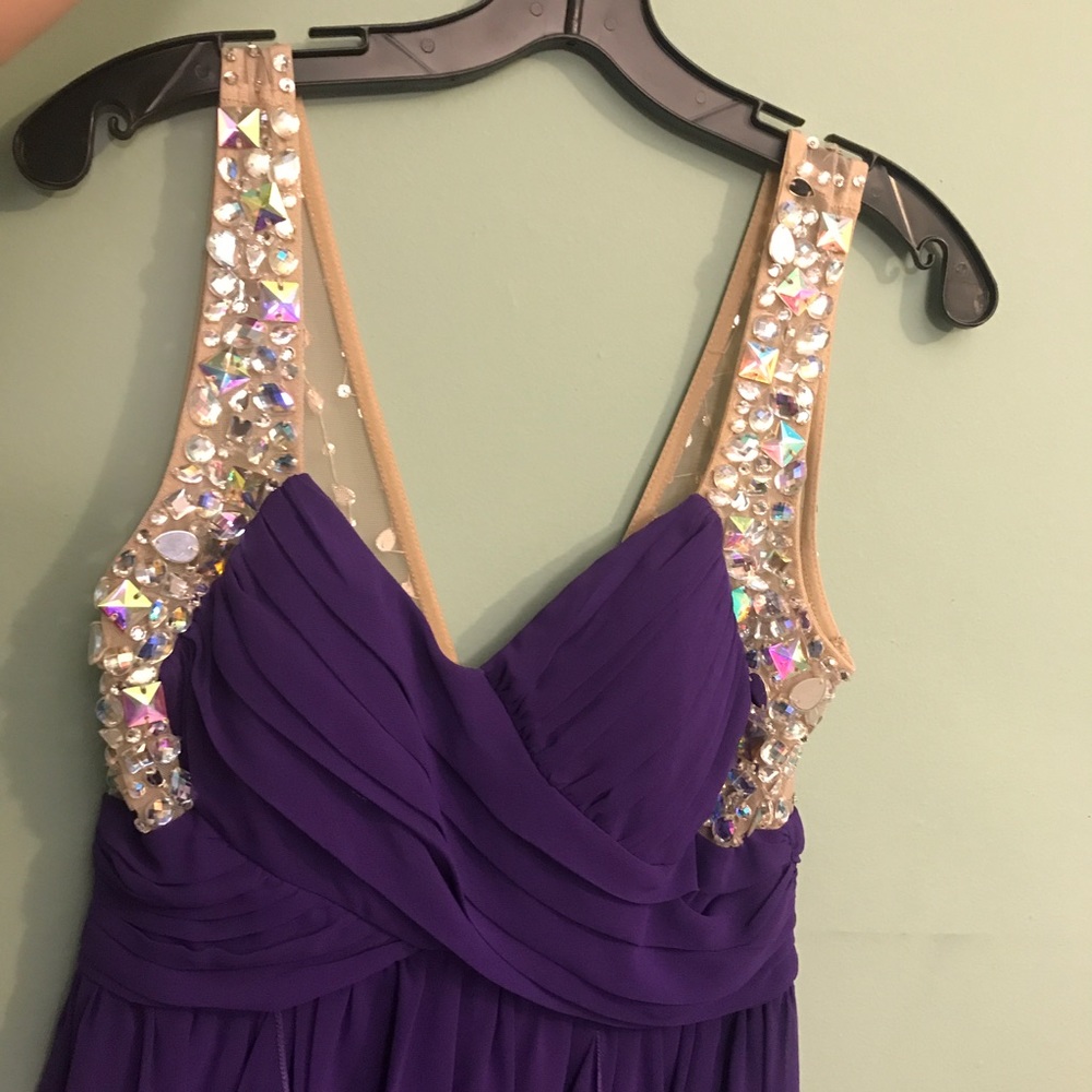 Purple beaded high-low formal dress